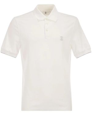 Brunello Cucinelli Cotton Polo Shirt With Printed Logo - White