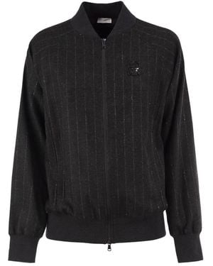 Brunello Cucinelli Pinstripe Wool-Blend Bomber Jacket With Shimmering Details - Black