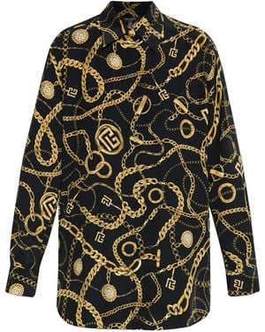Balmain Silk Print Shirt - Black