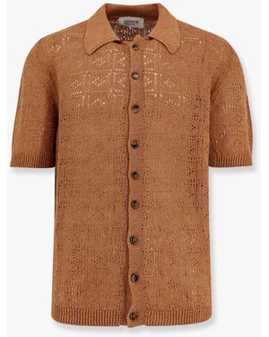 Laneus Perforated Linen And Cotton Cardigan - Brown