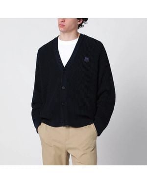Maison Kitsuné Maison Kitsuné Fox Head Cotton Ribbed Cardigan - Black