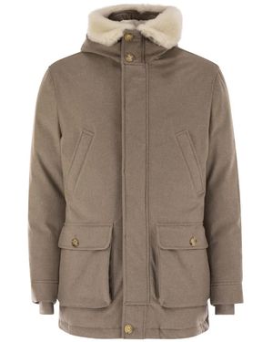 Brunello Cucinelli Wool Coat With Fur Collar - Brown