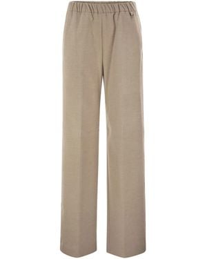 Herno Wide-Leg Flannel-Effect Trousers With Elasticated Waistband - Natural