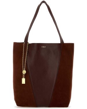 Chloé Bordeaux Leather And Suede Chloã¨ Spin Shopping Bag - Brown