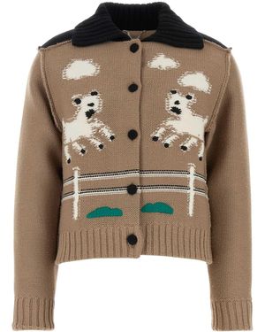 Moschino Wool Cardigan With Signature Detail - Natural