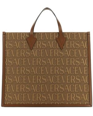 Versace Embroidered Canvas Allover Shopping Bag - Brown