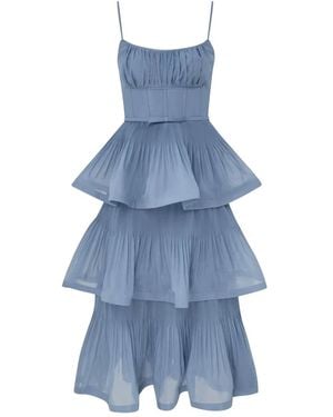 Zimmermann Pleated Tiered Midi Dress - Blue