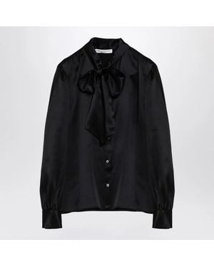 Alessandra Rich Silk Shirt With Bow - Black