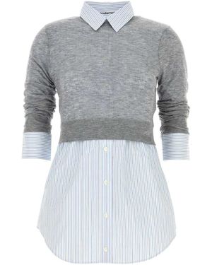 Alexander Wang Button Up W/ Sheer Crewneck - Gray