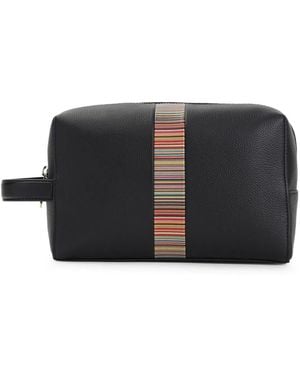 Paul Smith Signature Stripe Leather Wash Bag - Black