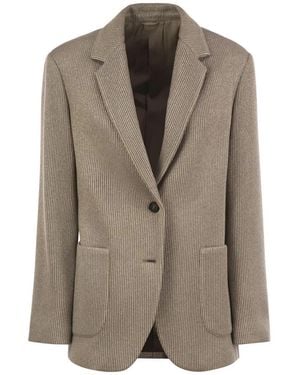 Brunello Cucinelli Sparkling English Rib Cotton And Viscose Knitted Jacket With Monili - Brown