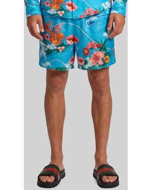 Gucci Printed Silk Twill Shorts - Blue