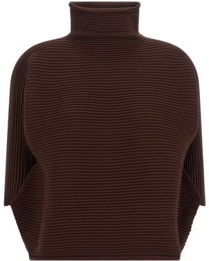 Pleats Please Issey Miyake 'Zig Zag Knit' Blouse - Brown