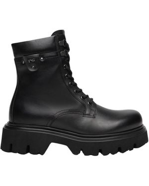 Nero Giardini Leather Combat Boots - Black