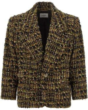 Saint Laurent Bouclé Tweed Blazer - Green