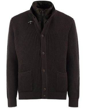 Fay Wool Cardigan With Removable Padded Gilet - Black