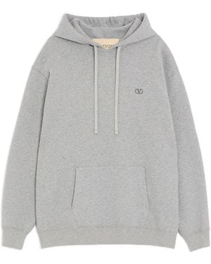 Valentino Garavani Cotton Hoodie With Vlogo Embroidery - Grey