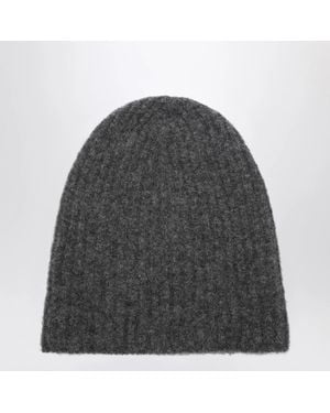 Roberto Collina Charcoal Cashmere Ribbed Beanie - Grey