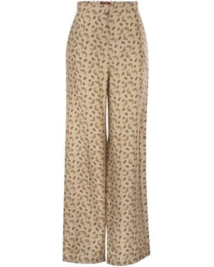 Max Mara Maxmara Studio Mstfuxia – Silk Palazzo Pants With Paisley Print - Natural