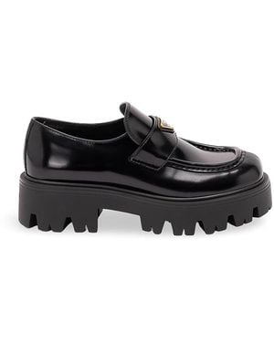Prada Brushed Leather Loafers - Black