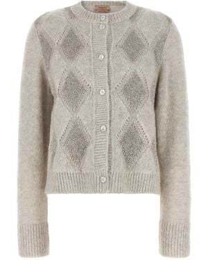 Twinset Twin Set Jacquard Diamond Cardigan - Grey
