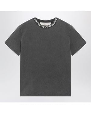 Golden Goose Anthracite Cotton T-Shirt With Cabochon Crystals - Black