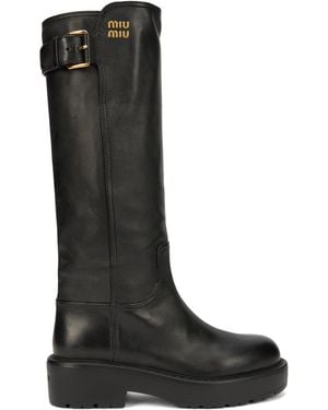 Miu Miu Tall Leather Boots - Black