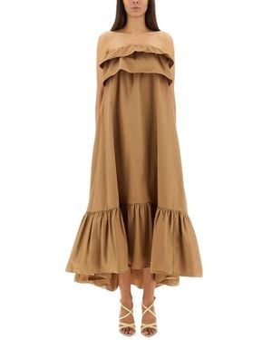 Saint Laurent Cotton Twill Ruffle Dress - Natural