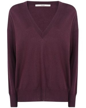 Nuur Long Sleeves V Neck Jumper - Purple