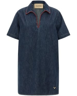 Valentino Garavani Chambray 'Vlogo' Denim Dress - Blue