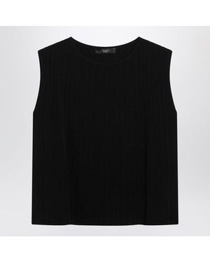 Weekend by Maxmara Sleeveless Plisséknit Tank Top - Black
