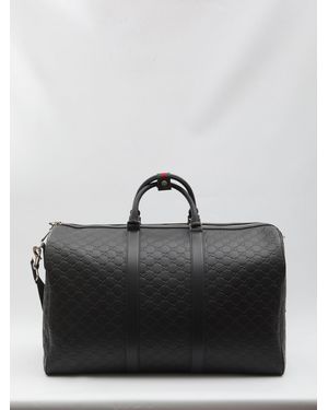 Gucci Leather Gg Emblem Duffle Bag - Black