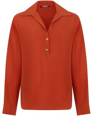 Max Mara Long Sleeve Shirt With V-Neck - Orange