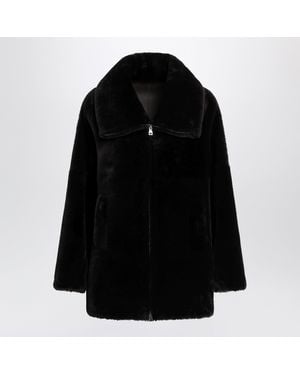 Blancha Chocolate Zip-Up Shearling Jacket - Black