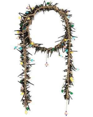 Dries Van Noten Handmade Bead Embroidery Scarf Necklace With Glass Beads - White