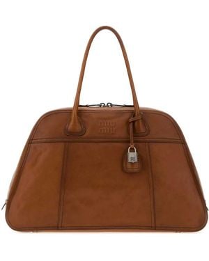 Miu Miu Leather Vivant Shopping Bag - Brown