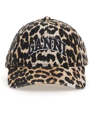 Ganni Leopard Print Cap - Black
