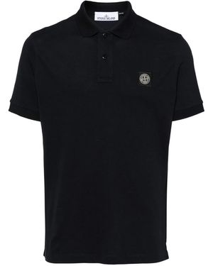 Stone Island Logo Cotton Polo Shirt - Black