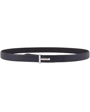 Tom Ford Grained Leather T-Buckle Belt - White