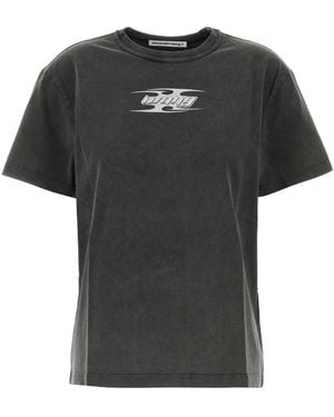 T By Alexander Wang Embossed Logo Cotton T-Shirt - Black