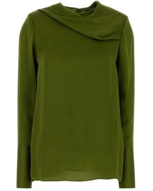 Tom Ford Stonewashed Silk Georgette Long Sleeve Blouse - Green