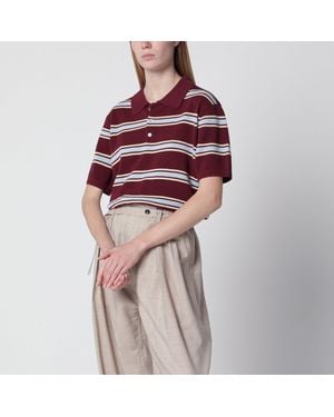 DUNST Burgundy/Light Striped Cotton Polo Shirt - Red