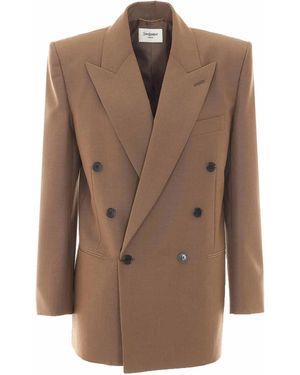 Saint Laurent Marron Glace Double Breasted Jacket - Brown