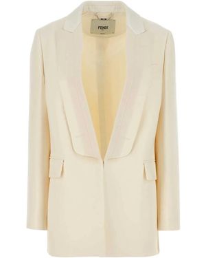 Fendi Ivory Wool Blend Blazer - Natural