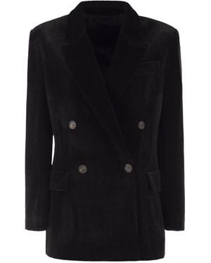 Brunello Cucinelli Double-Breasted Corduroy Blazer - Black