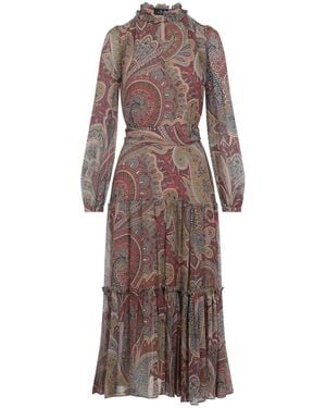 Etro Long Dress With Paisley Print - Brown