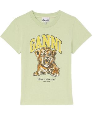 Ganni Graphic Cotton T-Shirt - Yellow