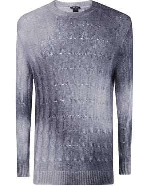 Avant Toi Gradient Effect Cashmere And Silk Braided Round Neck Pullover - Blue