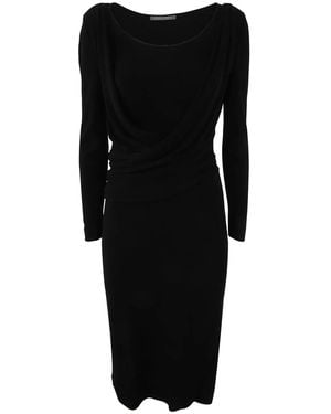 Alberta Ferretti Long Sleeves V Neck Midi Dress - Black