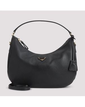 Prada Medium Leather Hobo Bag - Black